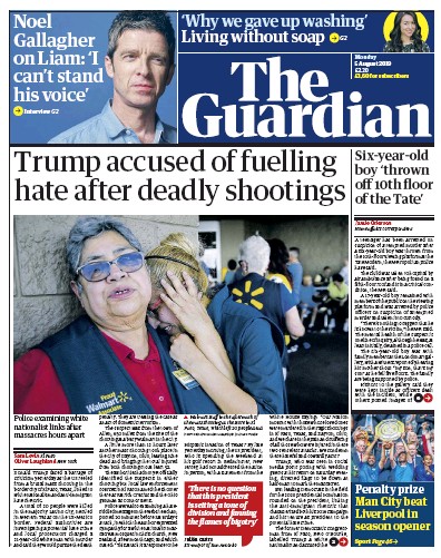 The Guardian (UK) Newspaper Front Page for 5 August 2019