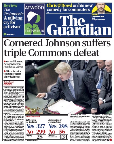The Guardian (UK) Newspaper Front Page for 5 September 2019