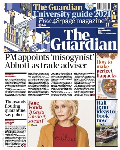 The Guardian Newspaper Front Page for 5 September 2020