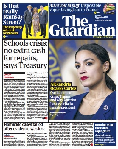 The Guardian (UK) Newspaper Front Page for 5 September 2023