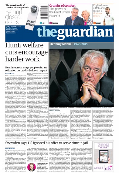 The Guardian Newspaper Front Page for 6 October 2015