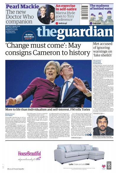 The Guardian Newspaper Front Page for 6 October 2016