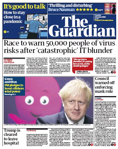 The Guardian (UK) Newspaper Front Page for 6 October 2020