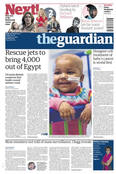 The Guardian Newspaper Front Page for 6 November 2015