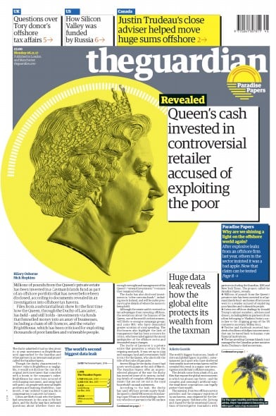 The Guardian Newspaper Front Page for 6 November 2017