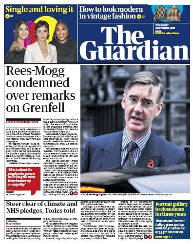 The Guardian Newspaper Front Page for 6 November 2019