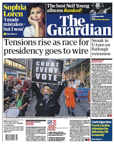 The Guardian Newspaper Front Page for 6 November 2020