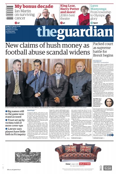 The Guardian Newspaper Front Page for 6 December 2016