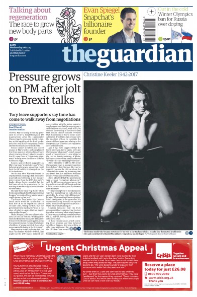 The Guardian (UK) Newspaper Front Page for 6 December 2017