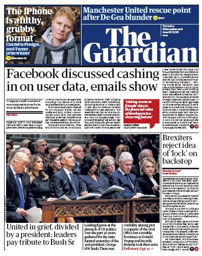 The Guardian Newspaper Front Page for 6 December 2018