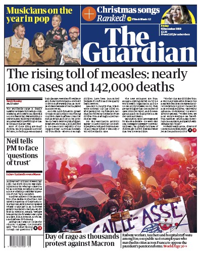 The Guardian Newspaper Front Page for 6 December 2019