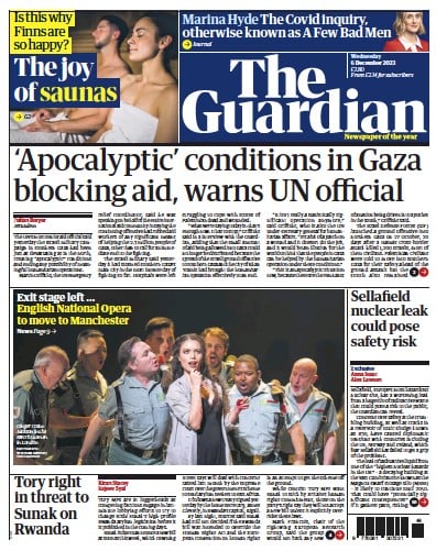 The Guardian (UK) Newspaper Front Page for 6 December 2023