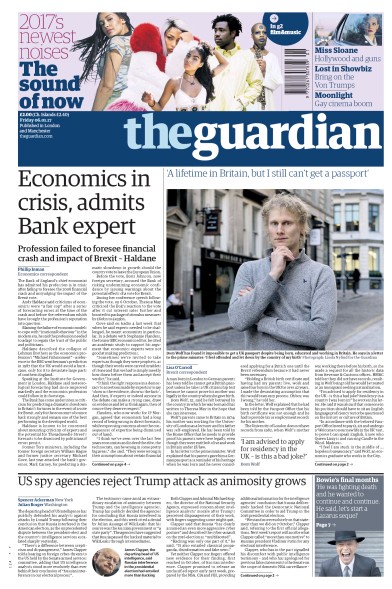 The Guardian Newspaper Front Page for 6 January 2017