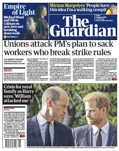 The Guardian (UK) Newspaper Front Page for 6 January 2023