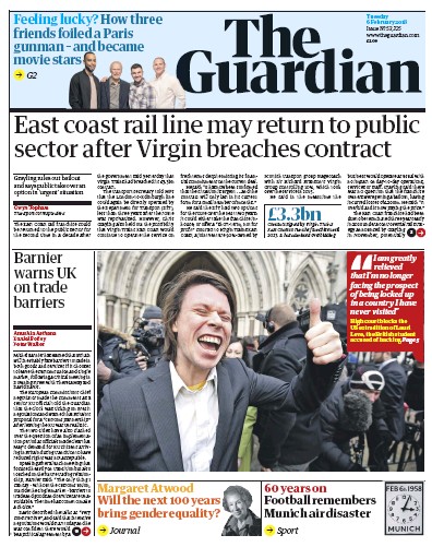 The Guardian Newspaper Front Page for 6 February 2018