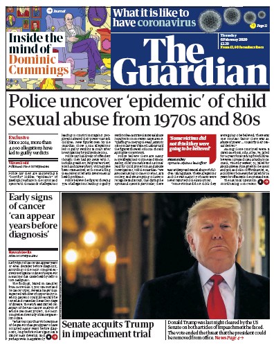 The Guardian Newspaper Front Page for 6 February 2020
