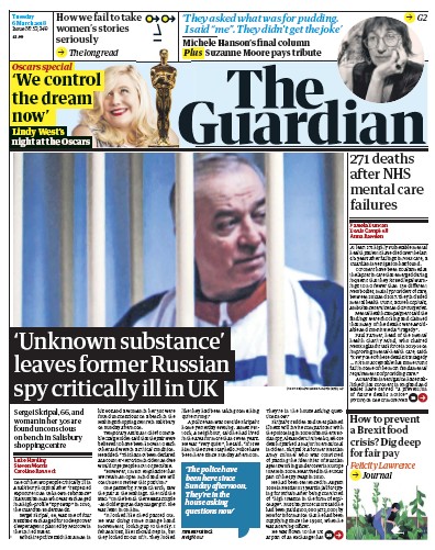 The Guardian (UK) Newspaper Front Page for 6 March 2018