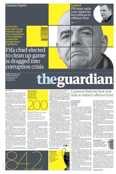 The Guardian Newspaper Front Page for 6 April 2016