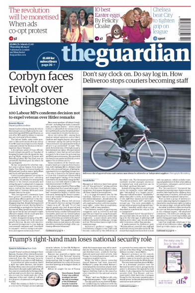 The Guardian Newspaper Front Page for 6 April 2017