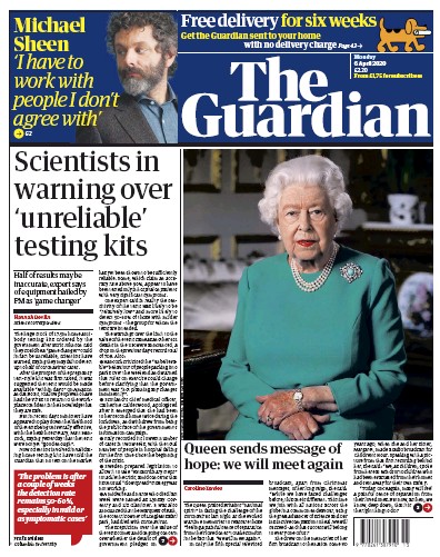 The Guardian (UK) Newspaper Front Page for 6 April 2020