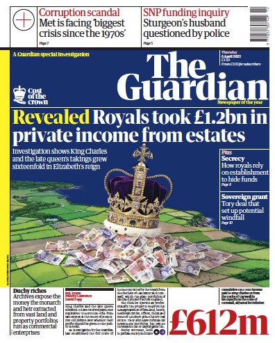 The Guardian (UK) Newspaper Front Page for 6 April 2023