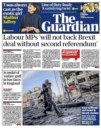 The Guardian Newspaper Front Page for 6 May 2019