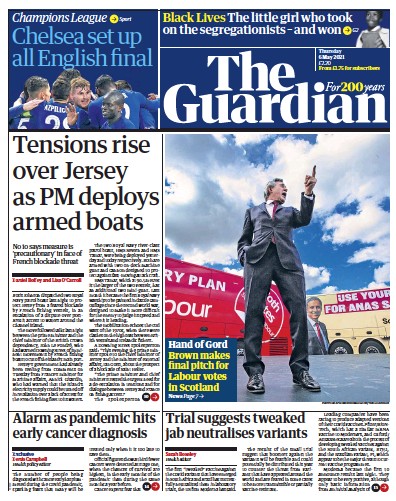 The Guardian Newspaper Front Page for 6 May 2021
