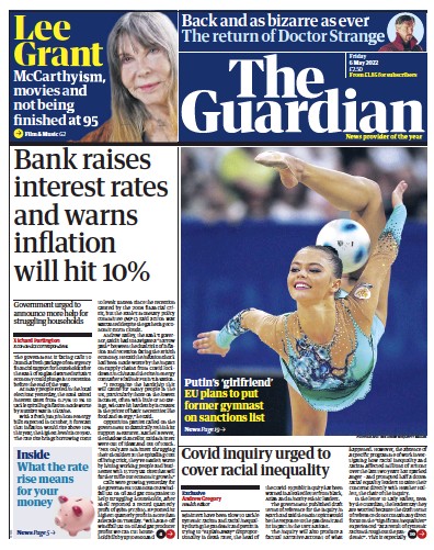 The Guardian (UK) Newspaper Front Page for 6 May 2022