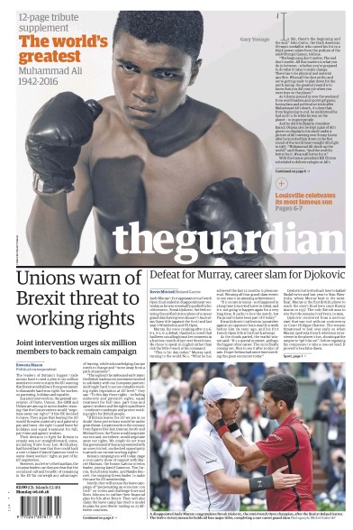 The Guardian (UK) Newspaper Front Page for 6 June 2016