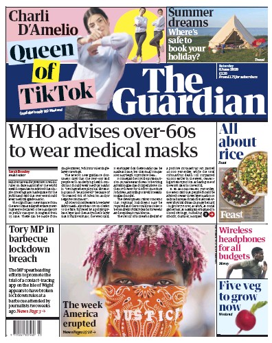 The Guardian Newspaper Front Page for 6 June 2020