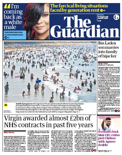 The Guardian Newspaper Front Page for 6 August 2018