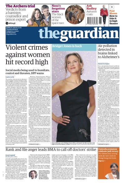The Guardian (UK) Newspaper Front Page for 6 September 2016