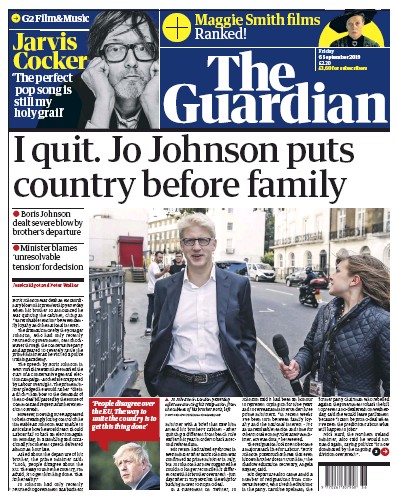 The Guardian Newspaper Front Page for 6 September 2019