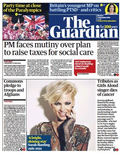 The Guardian (UK) Newspaper Front Page for 6 September 2021