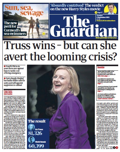 The Guardian (UK) Newspaper Front Page for 6 September 2022