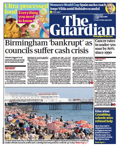 The Guardian (UK) Newspaper Front Page for 6 September 2023