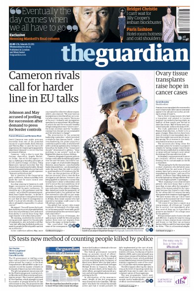 The Guardian Newspaper Front Page for 7 October 2015