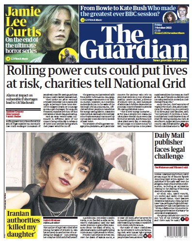 The Guardian Newspaper Front Page for 7 October 2022