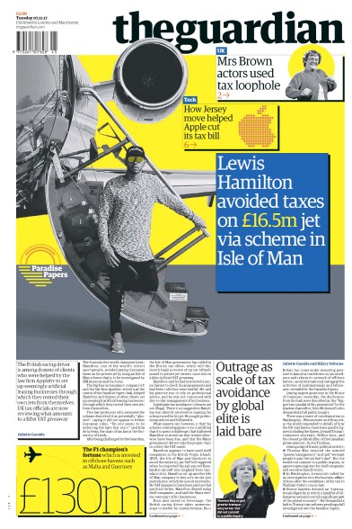 The Guardian (UK) Newspaper Front Page for 7 November 2017