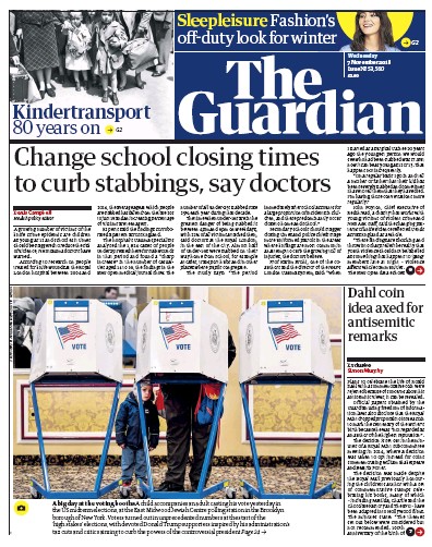 The Guardian Newspaper Front Page for 7 November 2018