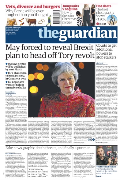 The Guardian (UK) Newspaper Front Page for 7 December 2016