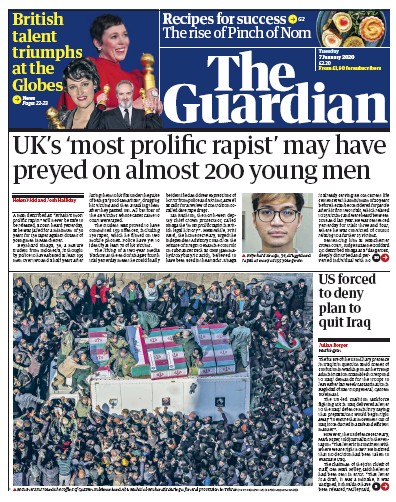 The Guardian (UK) Newspaper Front Page for 7 January 2020