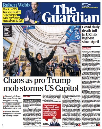 The Guardian (UK) Newspaper Front Page for 7 January 2021