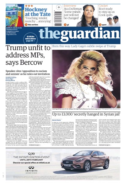 The Guardian Newspaper Front Page for 7 February 2017
