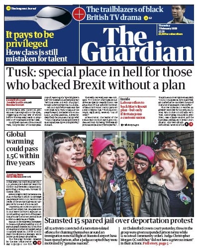 The Guardian Newspaper Front Page for 7 February 2019