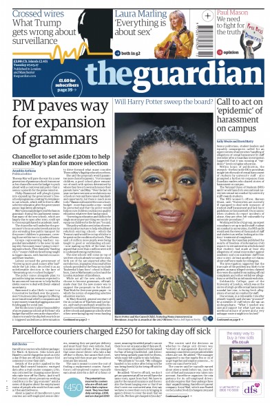 The Guardian Newspaper Front Page for 7 March 2017