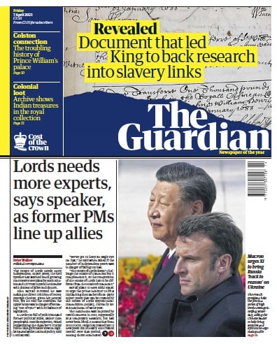 The Guardian (UK) Newspaper Front Page for 7 April 2023