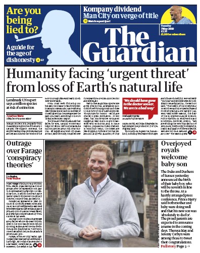 The Guardian (UK) Newspaper Front Page for 7 May 2019