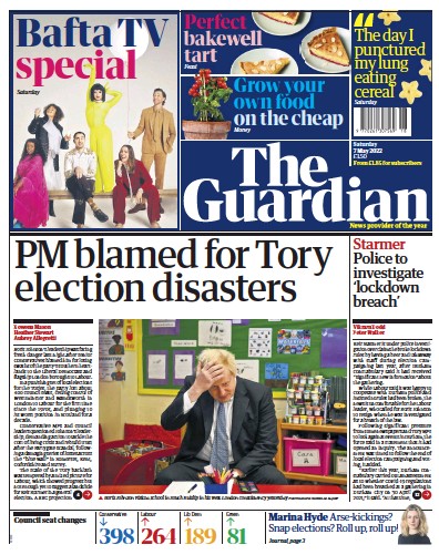 The Guardian (UK) Newspaper Front Page for 7 May 2022