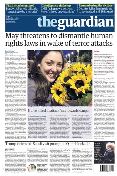 The Guardian (UK) Newspaper Front Page for 7 June 2017